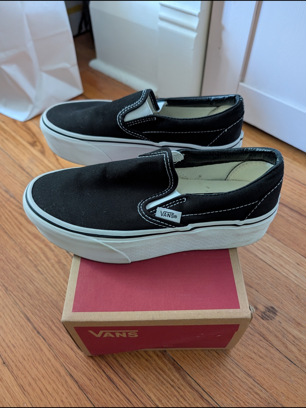 Vans Classic Slip-On Platform Sneakers in Black/White